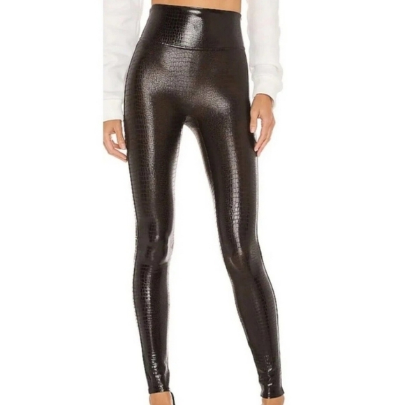 SPANX Pants - SPANX faux leather croc leggings brown/black NWT
